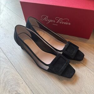 Roger Vivier Black Suede Flats with Buckle